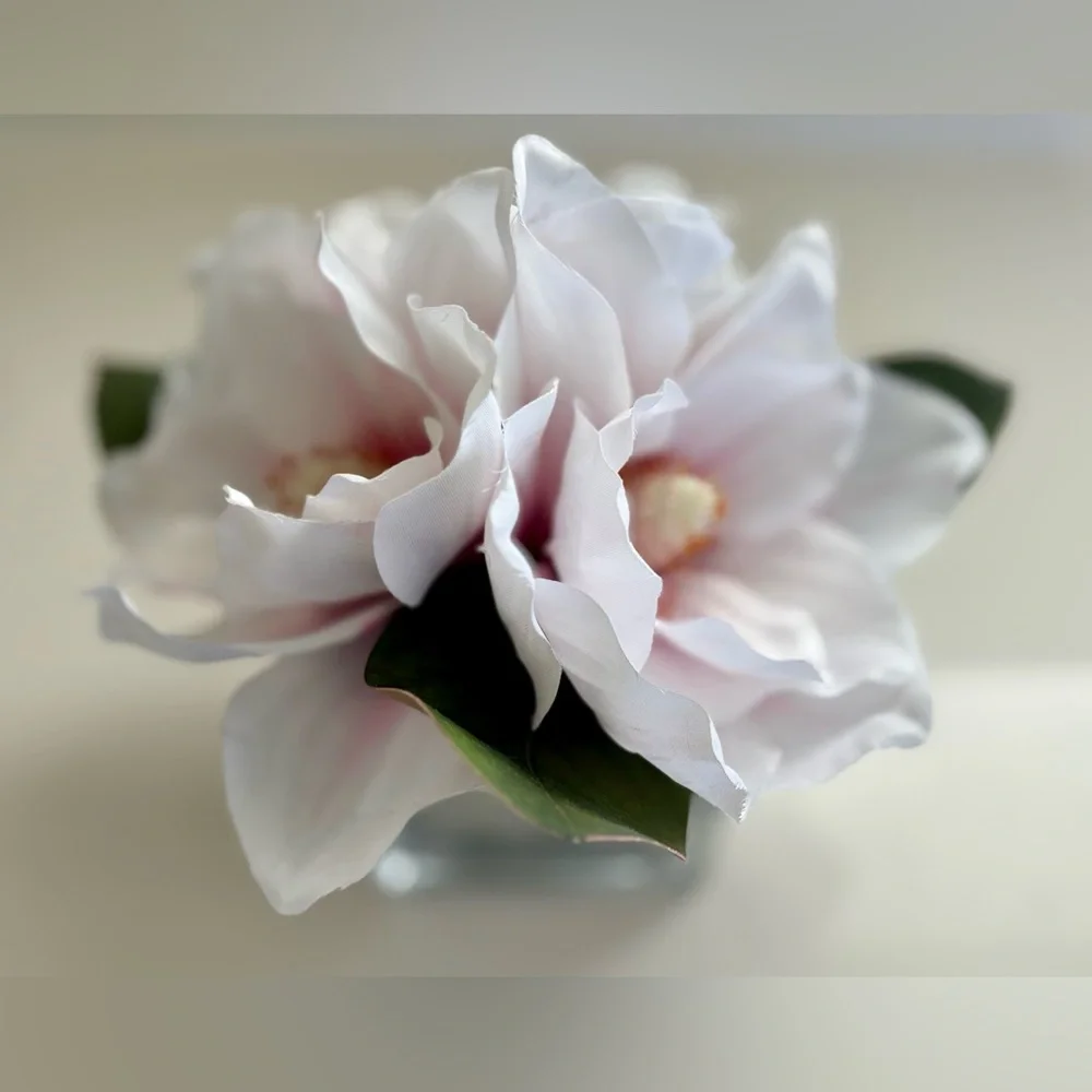 Elegant White & Pink Floral Arrangement Glass Mirror Vase, beautifying any space